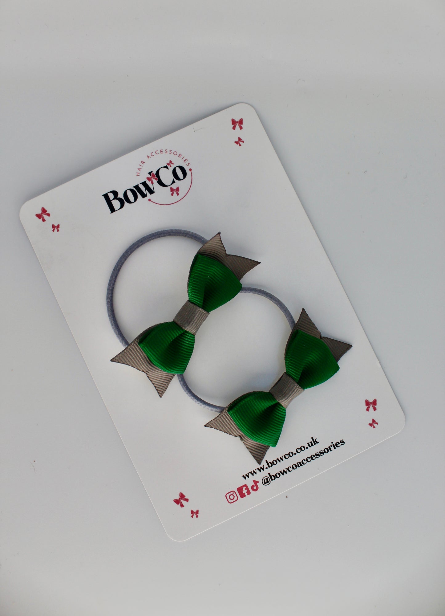 School Bows Forest Green and Grey - Layer Tail Bow Set - Elastic