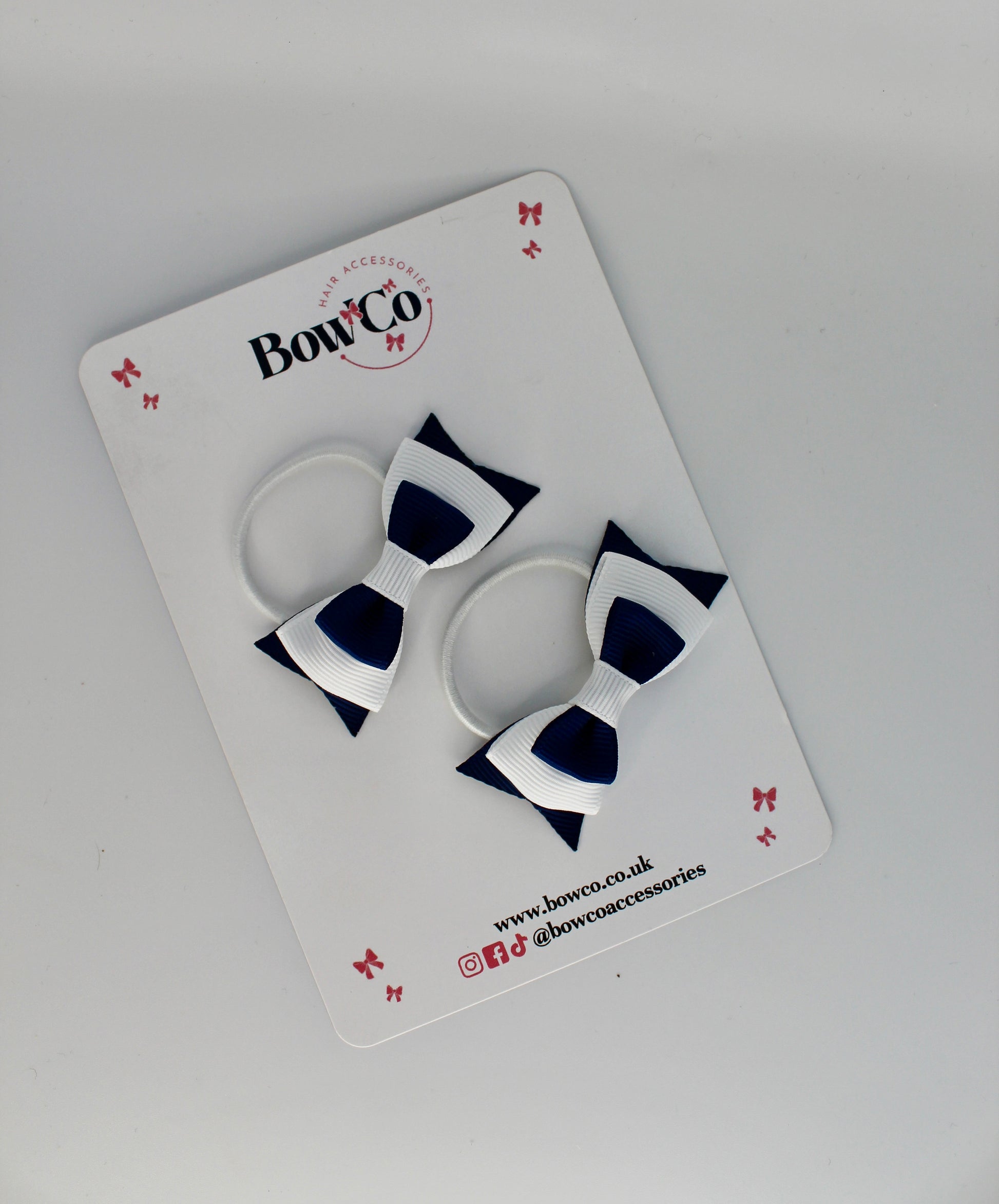 School Bows Navy Blue and White - Butterfly Bow Set - Elastic