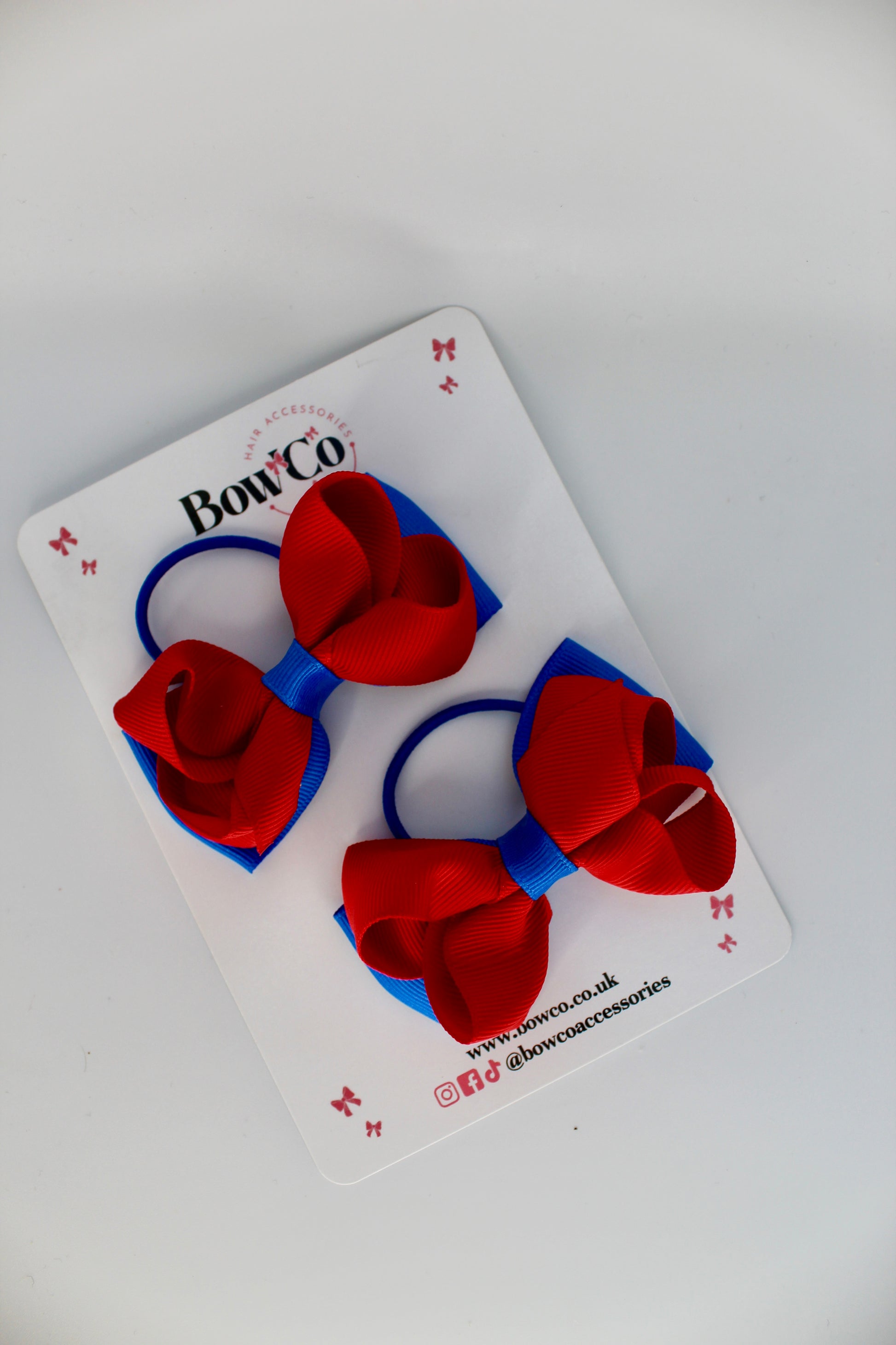 School Bows Royal Blue and Red - Pleated Bow Set - Elastic