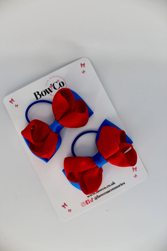 School Bows Royal Blue and Red - Pleated Bow Set - Elastic
