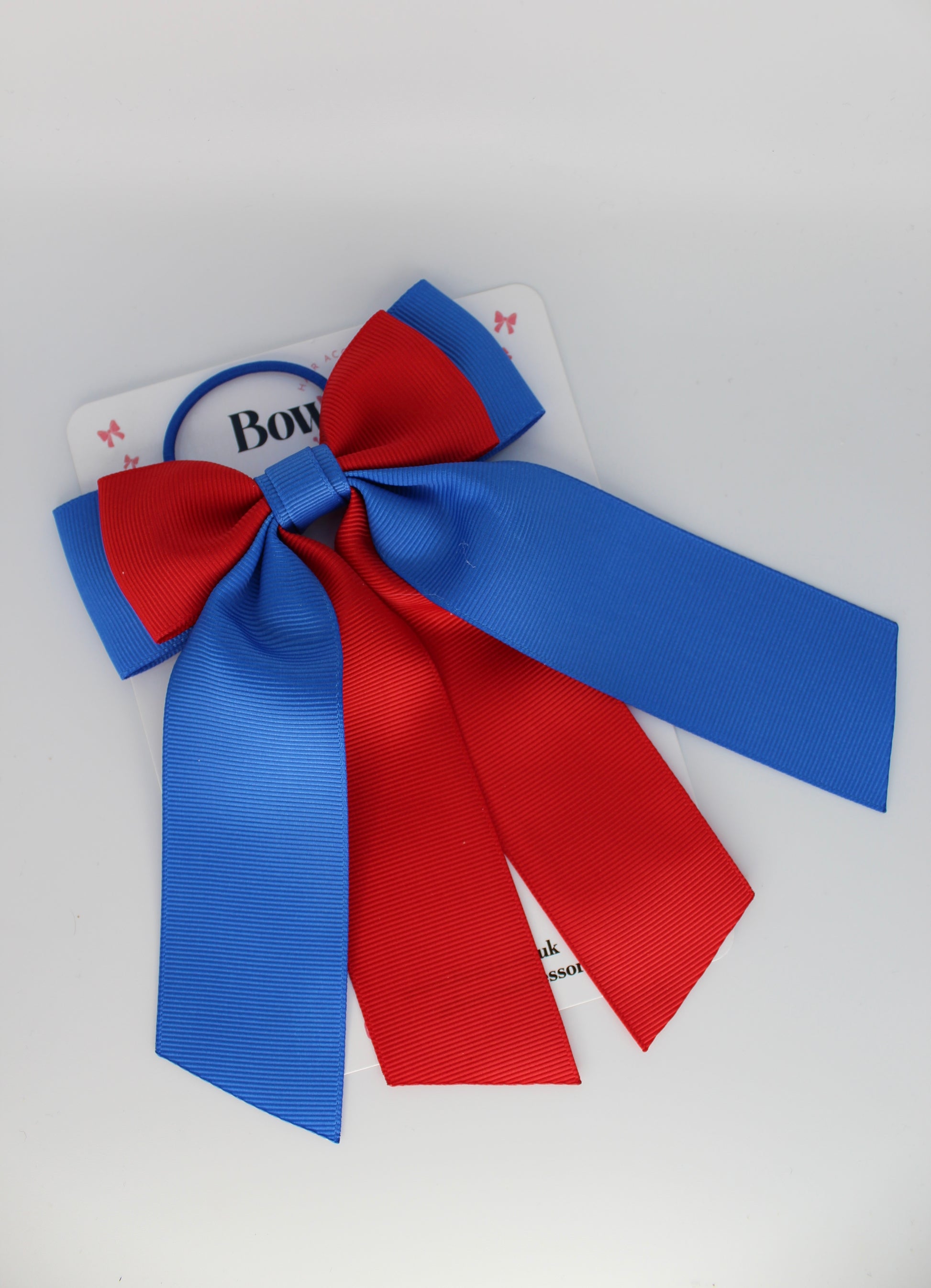 School Bow Royal Blue and Red - Double Layer Tail Bow – Elastic