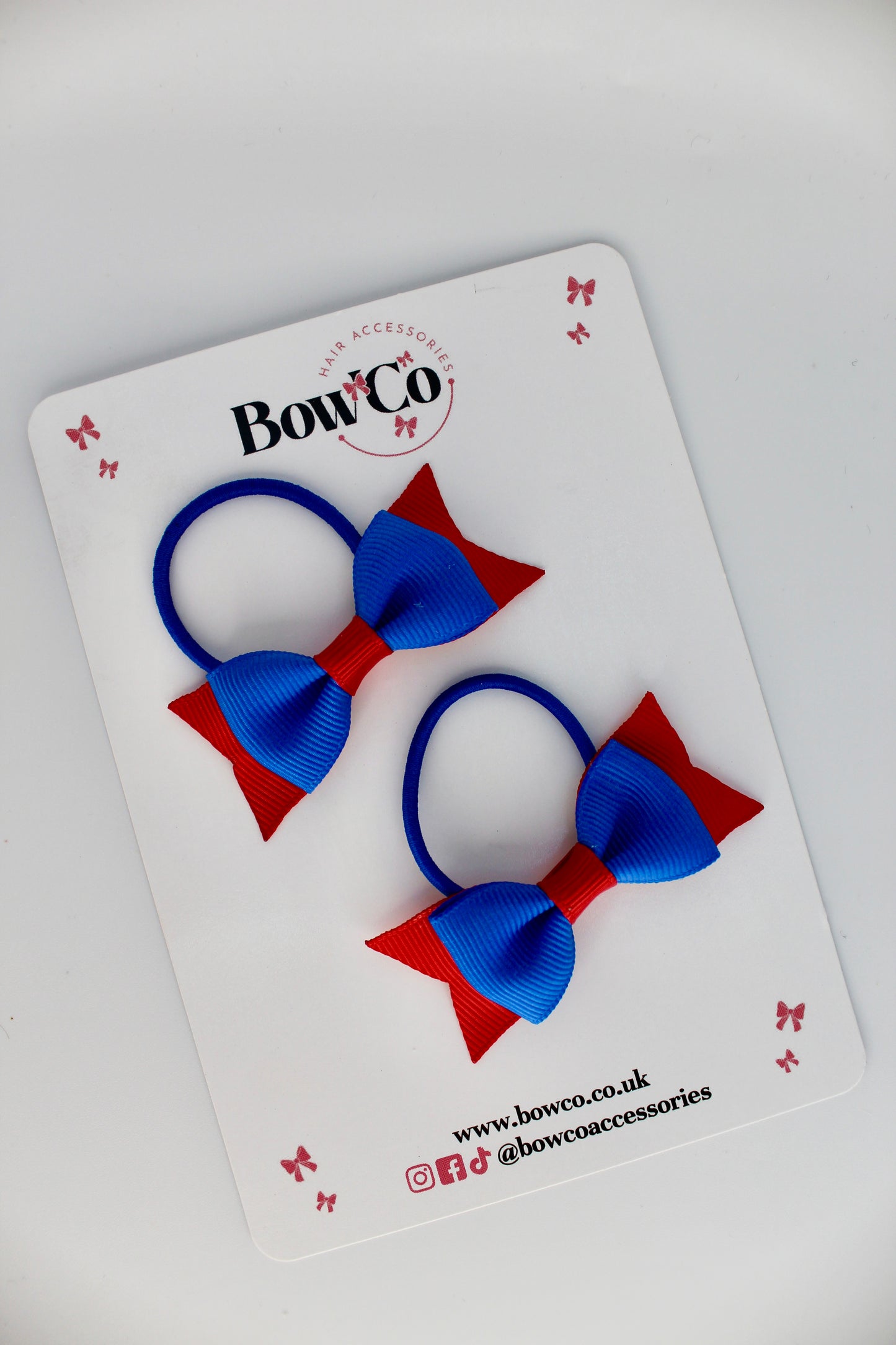 School Bows Royal Blue and Red - Layer Tail Bow Set - Elastic