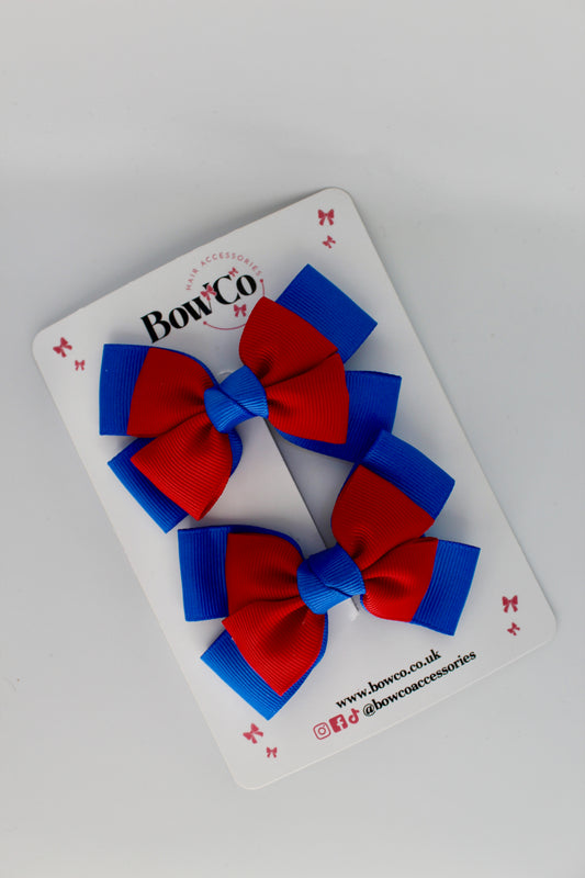 School Bow Royal Blue and Red - Layer Bow Set - Clip