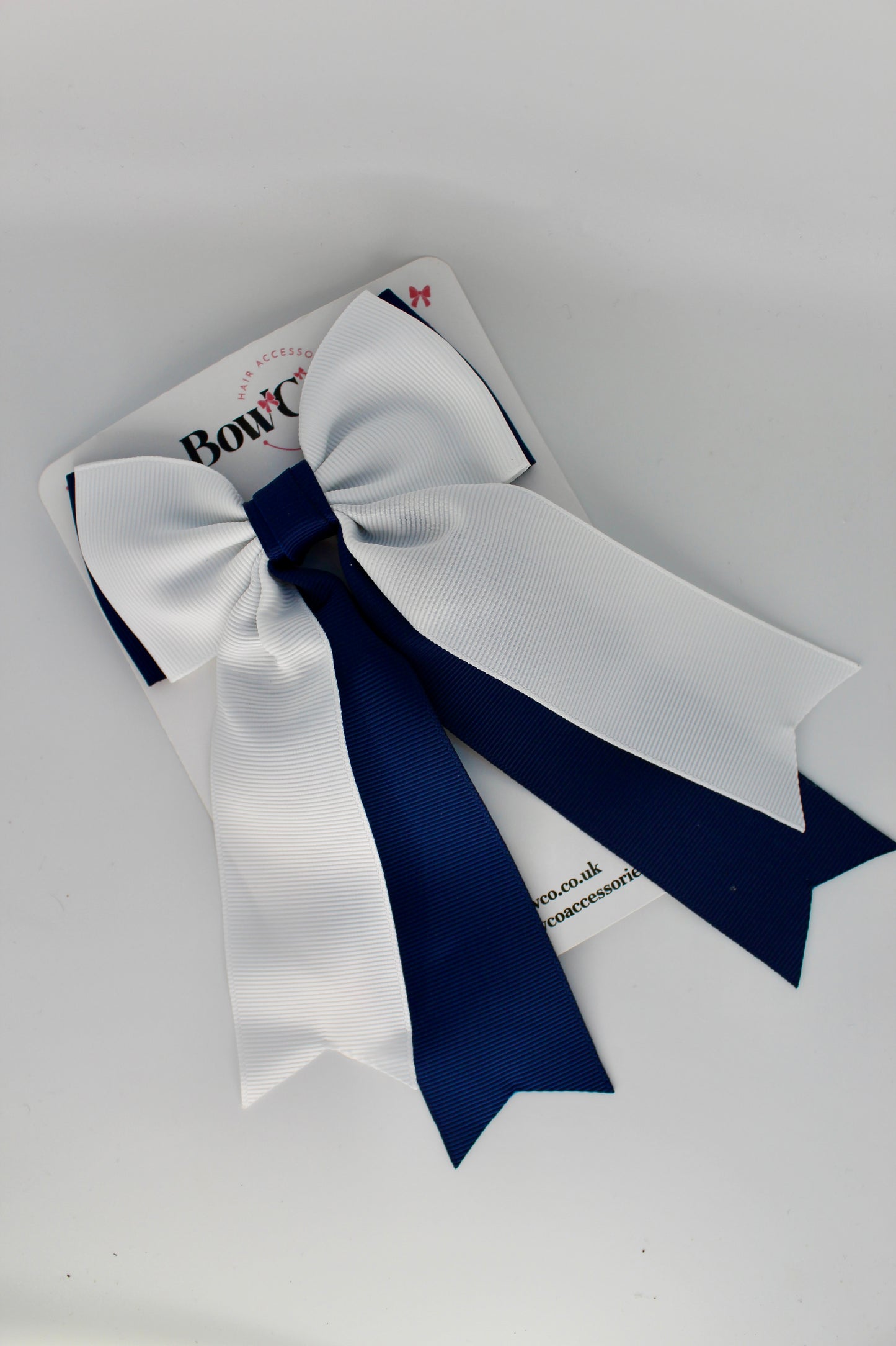 School Navy Blue and White Bow - Classic Tail Bow - Clip