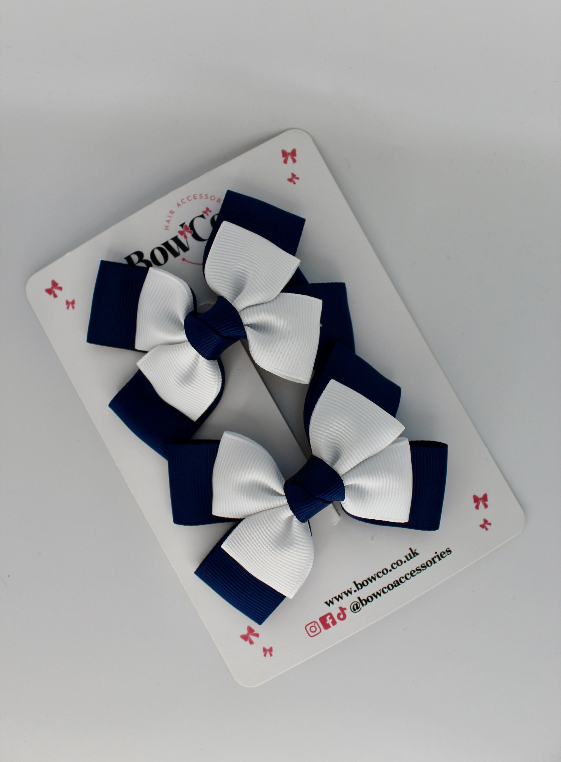 School Bow Navy Blue and White - Layer Bow Set - Clip
