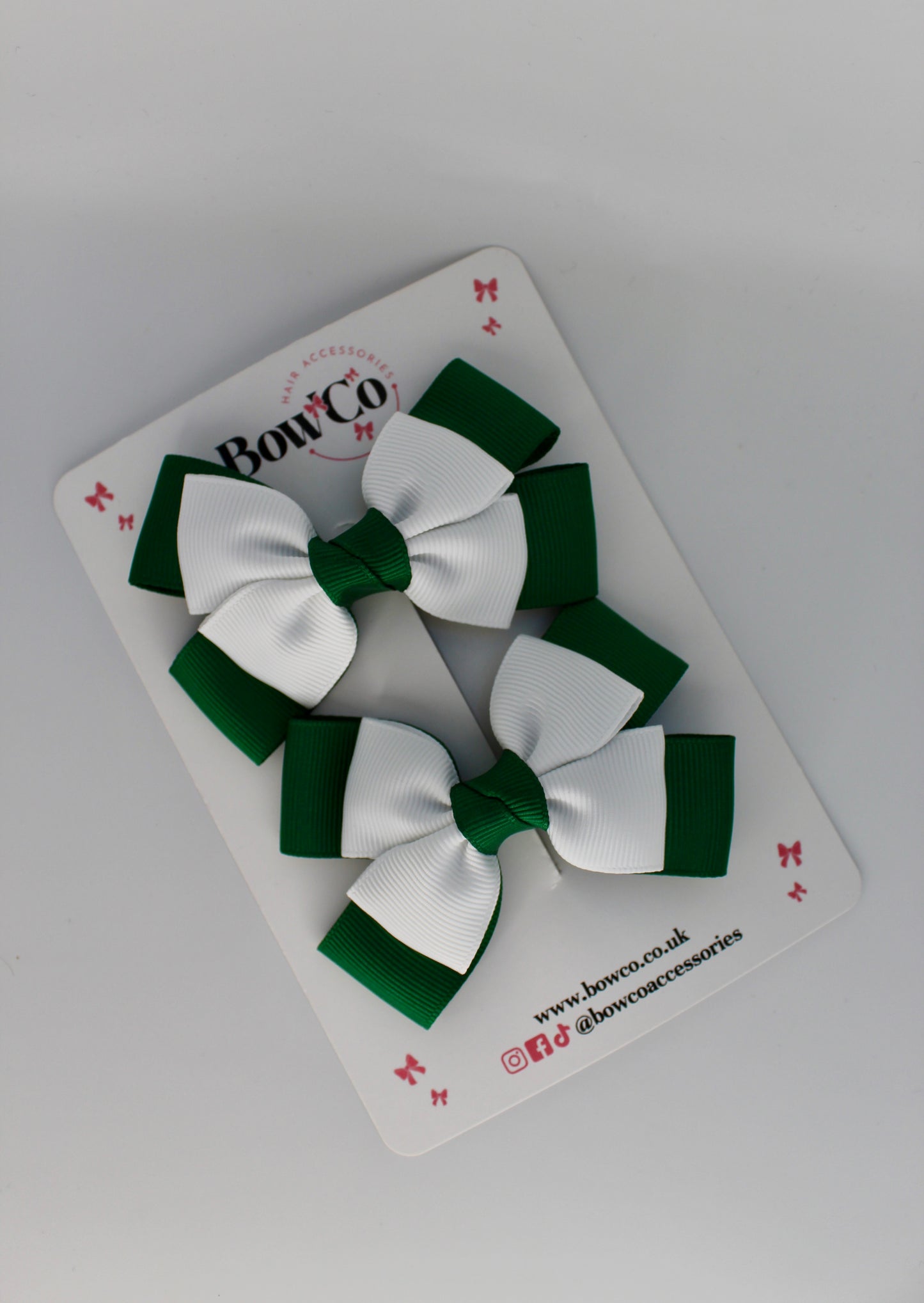 School Bow Green and White - Layer Bow Set - Clip