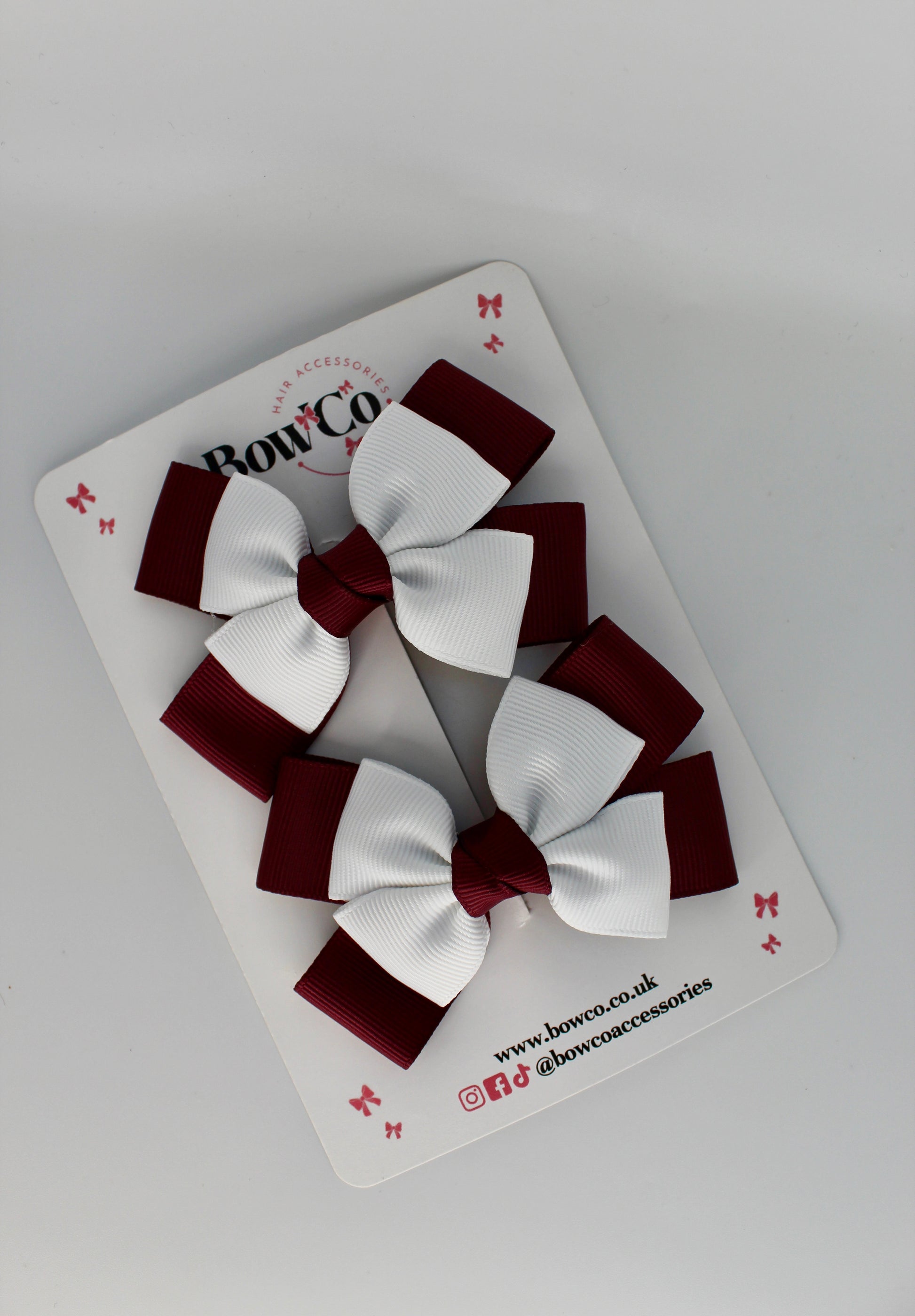 School Bow Burgundy and White - Layer Bow Set - Clip
