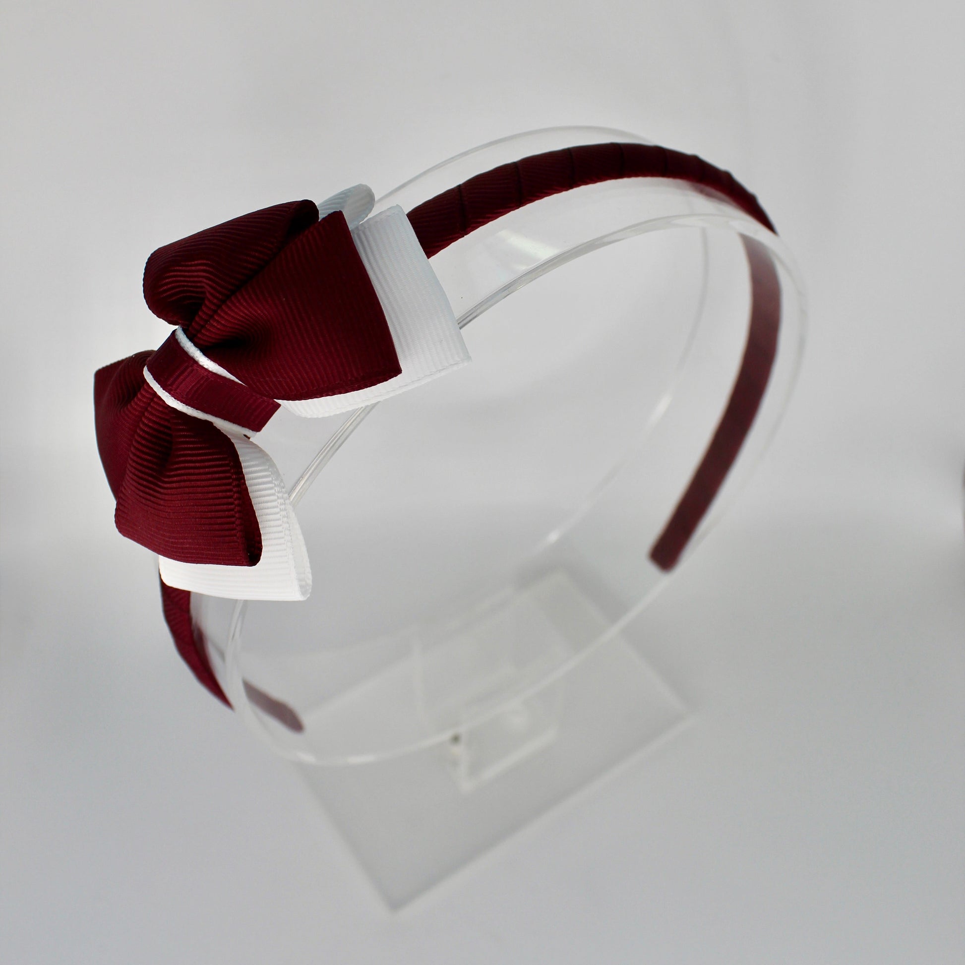 Bow School Hairband - Burgundy and White
