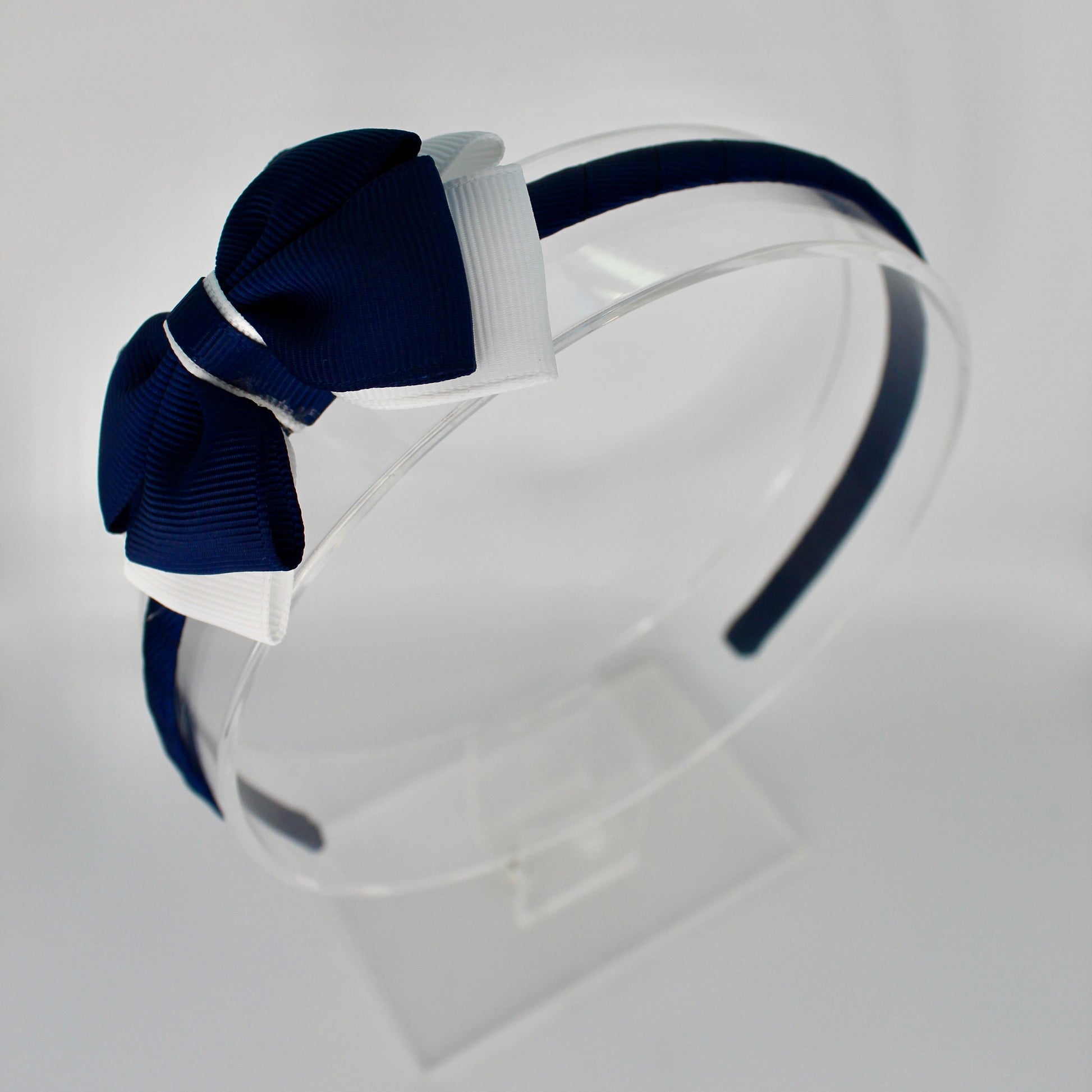Bow School Hairband - Navy Blue and White