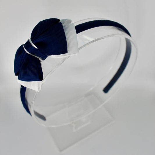Bow School Hairband - Navy Blue and White