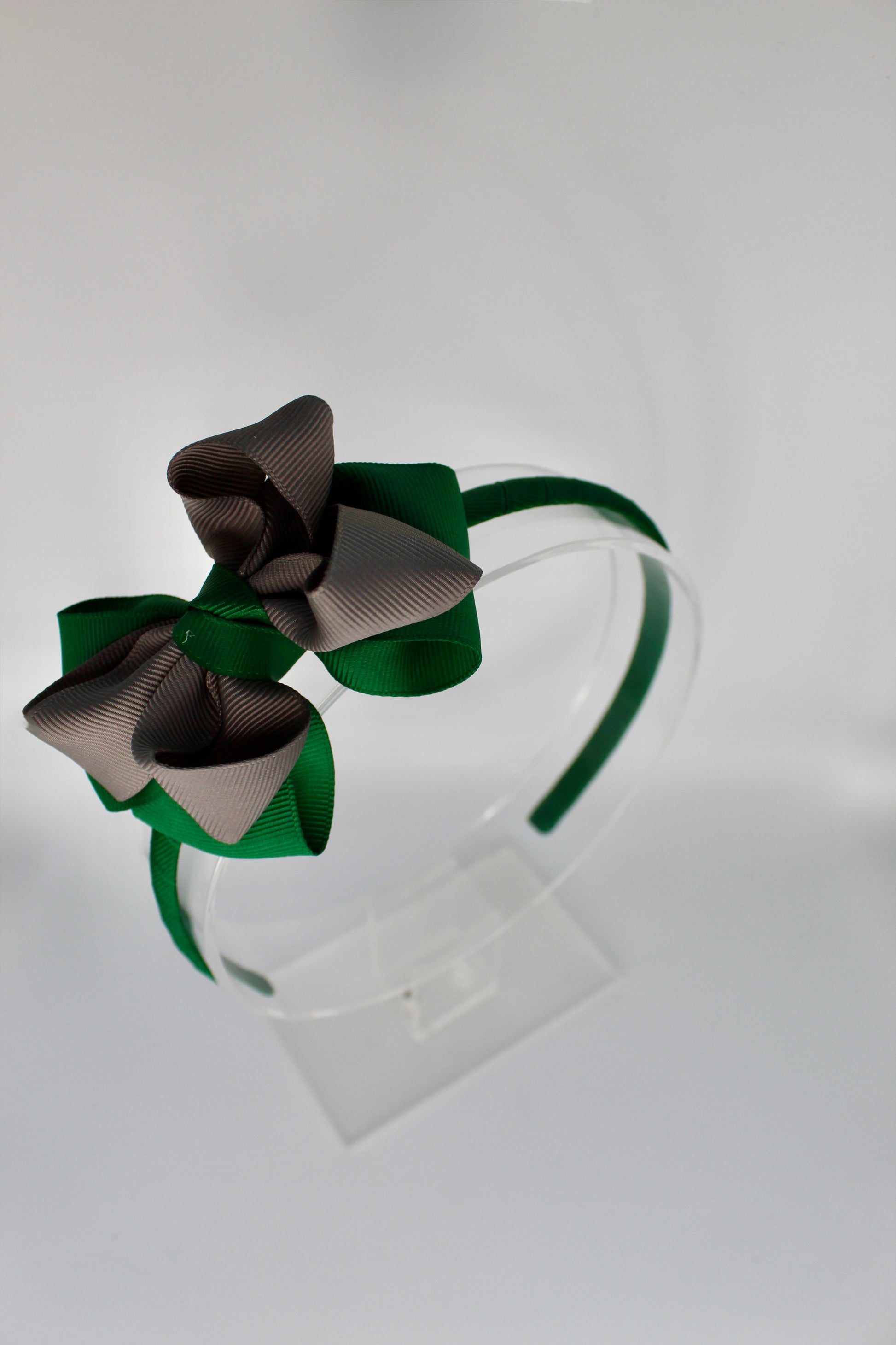 Double Loop School Headband - Forest Green and Grey
