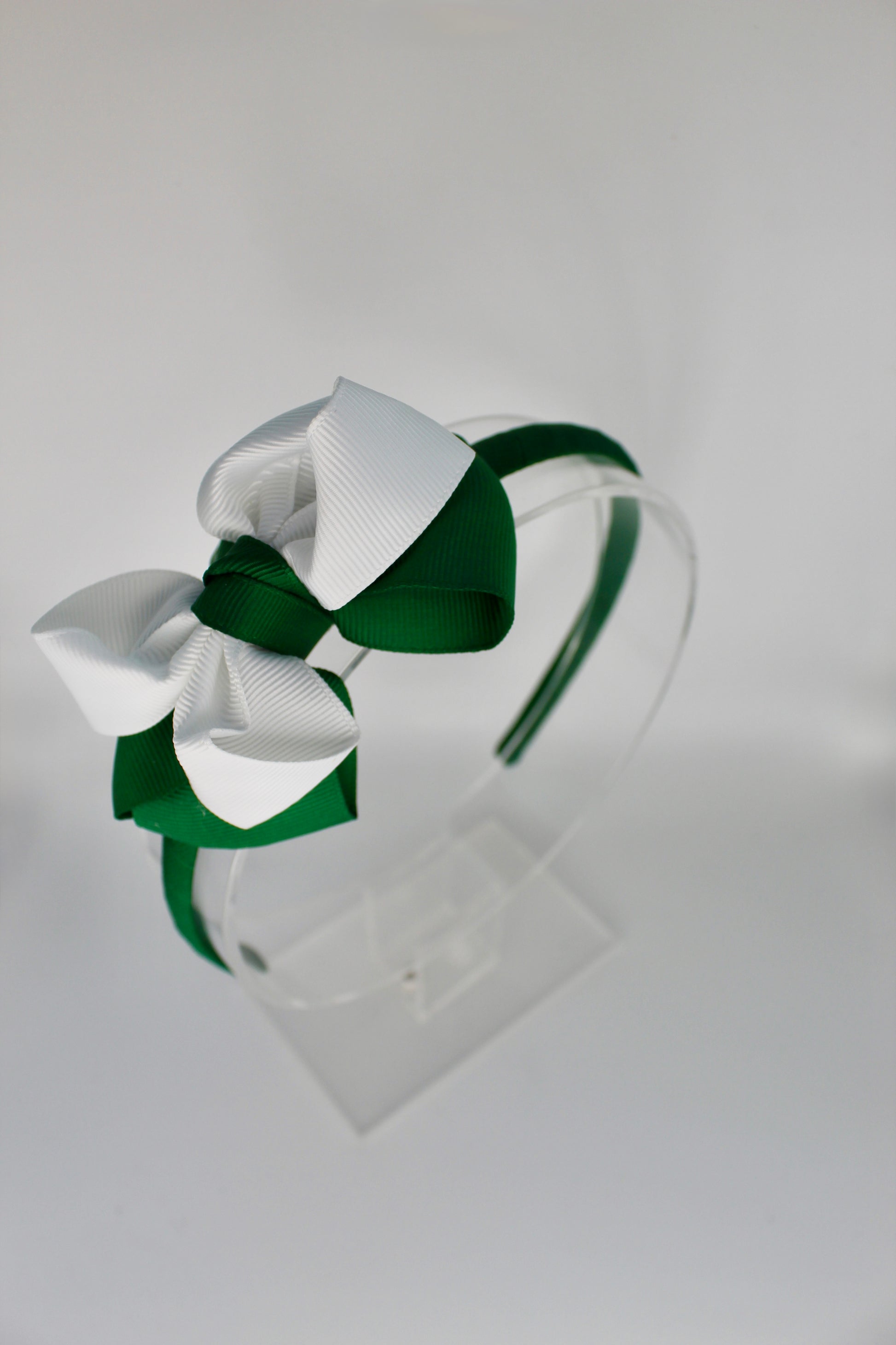 Double Loop School Headband - Forest Green and White
