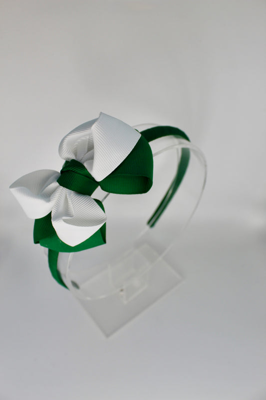 Double Loop School Headband - Forest Green and White