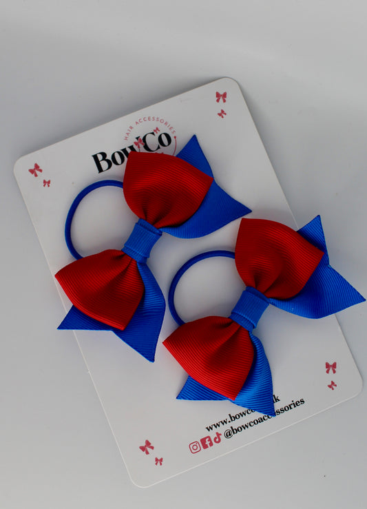 School Bows Royal Blue and Red - Bow Tail Set - Elastic