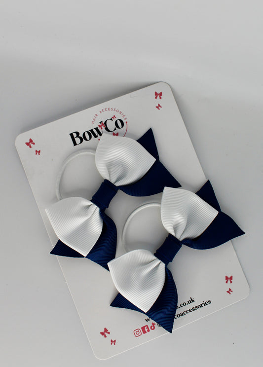 School Bows Navy Blue and White - Bow Tail Set - Elastic