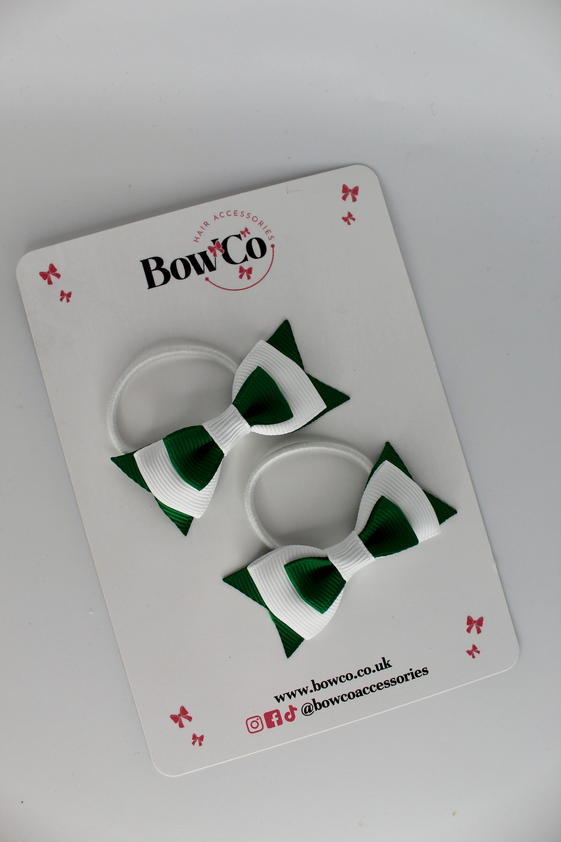 School Bows Forest Green and White - Butterfly Bow Set - Elastic