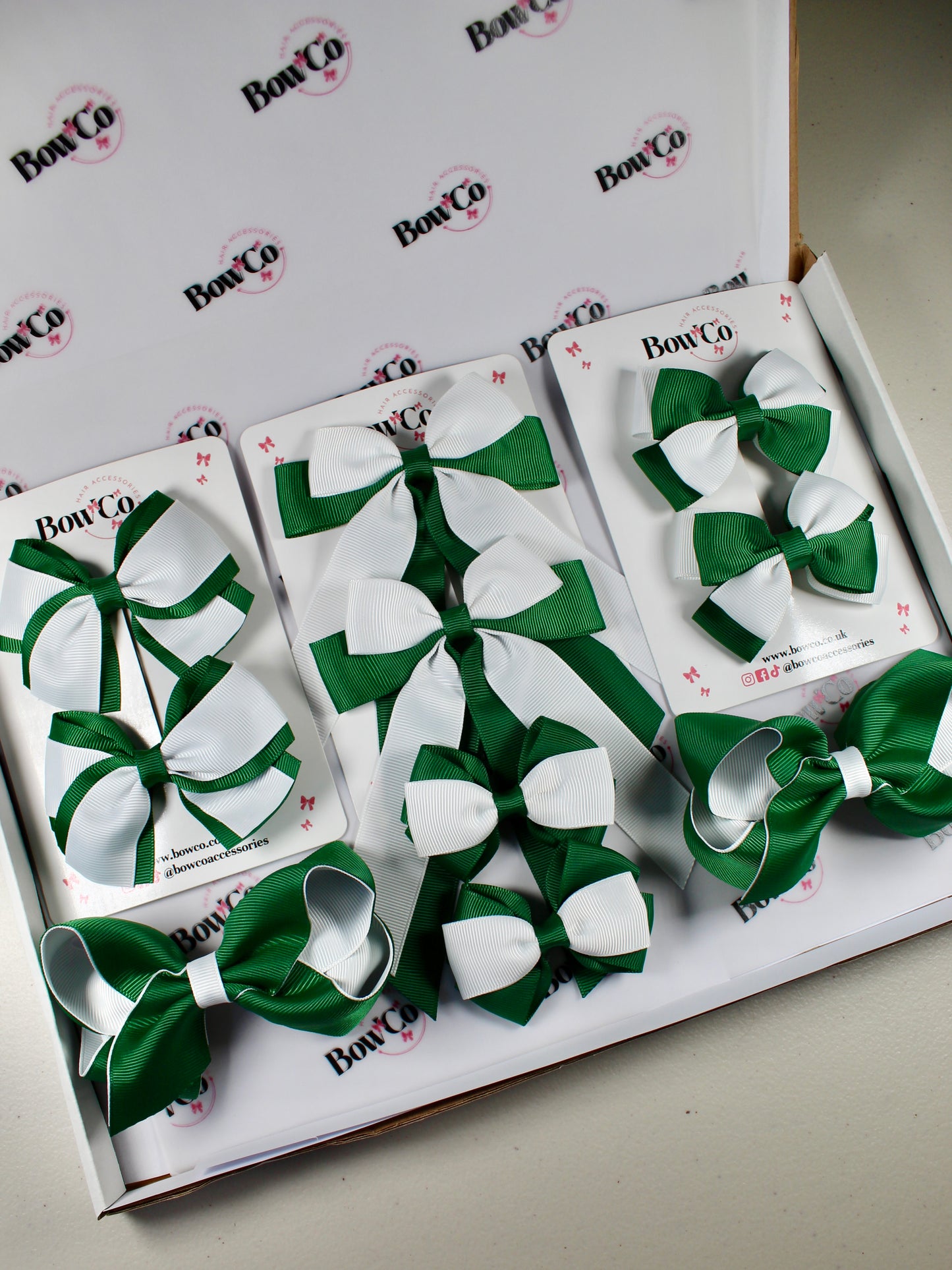School Bow Bundle Saver - 10 Pack - Forest Green and White - Clip