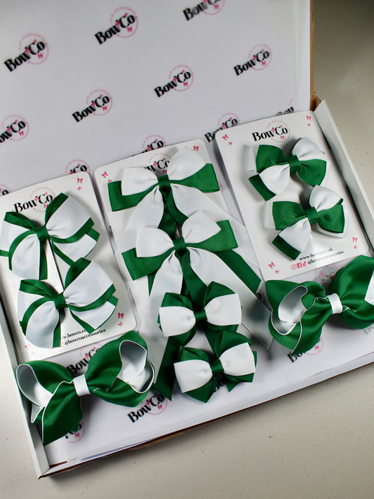 School Bow Bundle Saver - 10 Pack - Forest Green and White - Clip