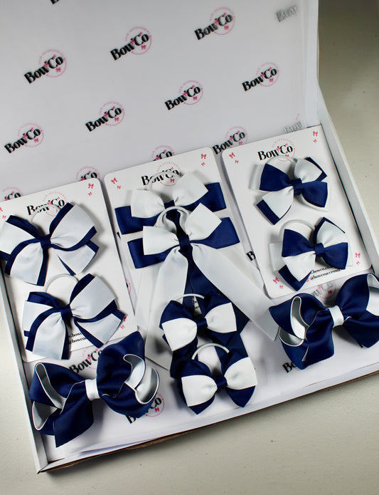School Bow Bundle Saver - 10 Pack - Navy Blue and White - Elastic