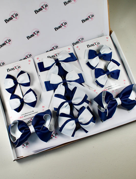 School Bow Bundle Saver - 10 Pack - Navy Blue and White - Clip