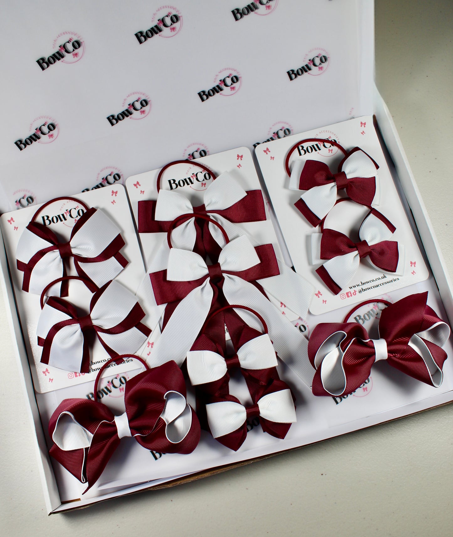 School Bow Bundle Saver - 10 Pack - Burgundy and White - Elastic
