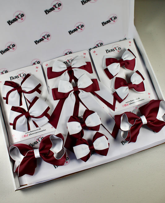 School Bow Bundle Saver - 10 Pack - Burgundy and White - Clip