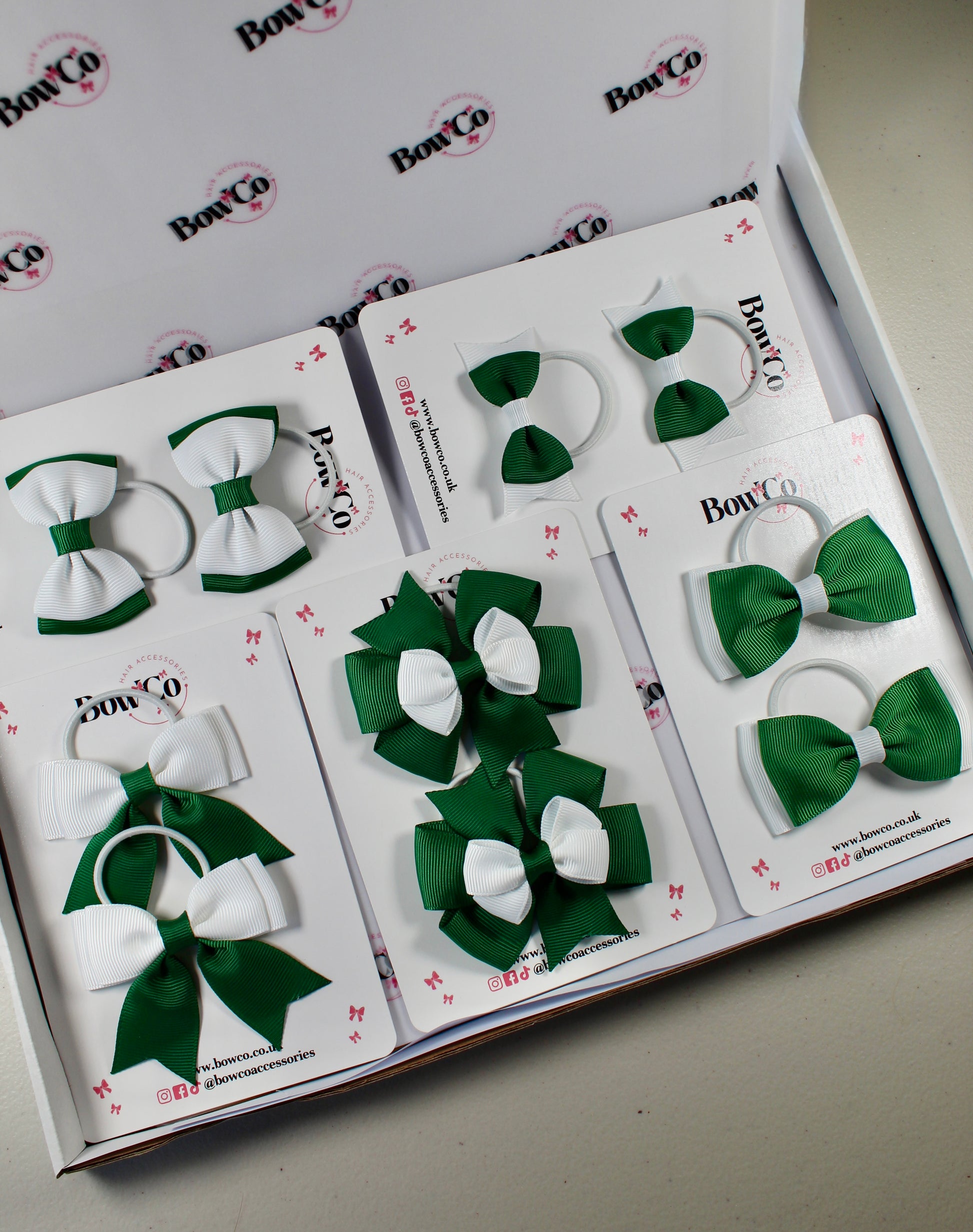 School Bow Bundle Saver - 10 Pack - Forest Green and White - Elastic