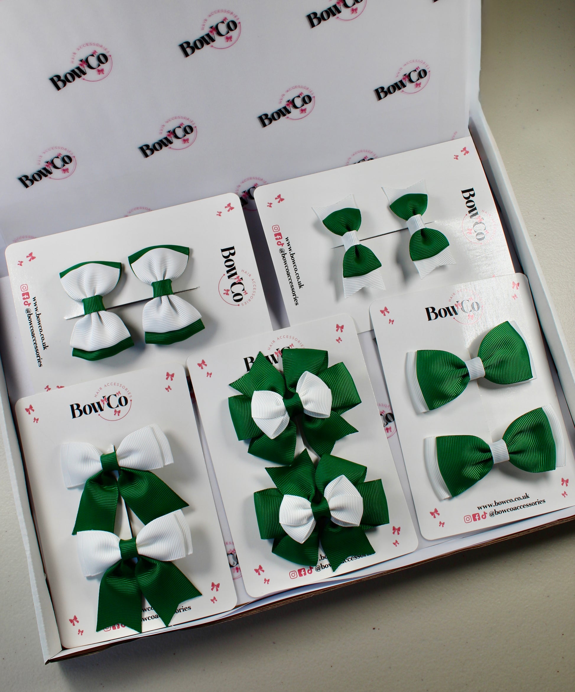 School Bow Bundle Saver - 10 Pack - Forest Green and White - Clip