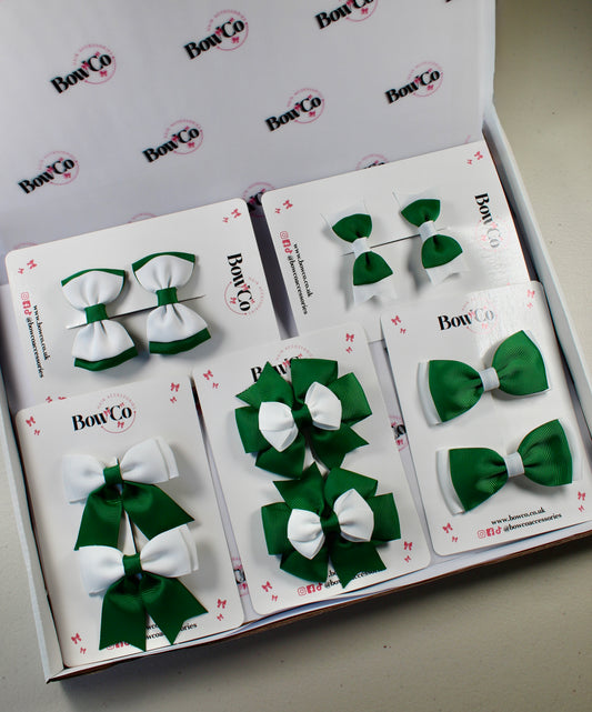 School Bow Bundle Saver - 10 Pack - Forest Green and White - Clip