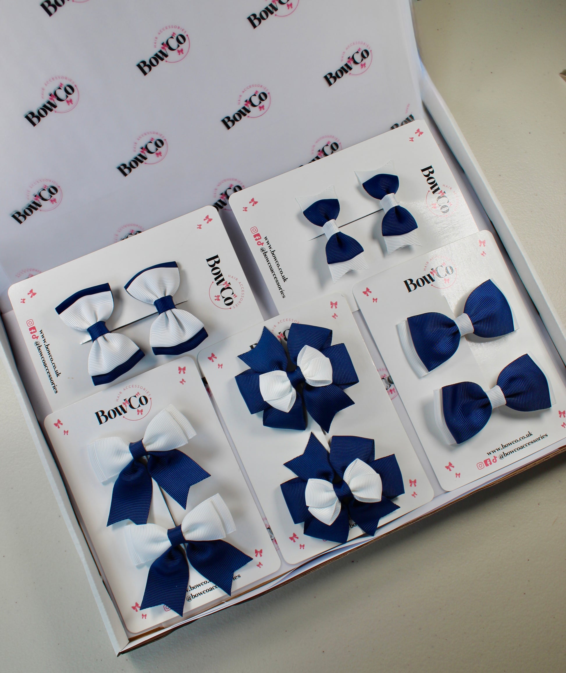 School Bow Bundle Saver - 10 Pack - Navy Blue and White - Clip
