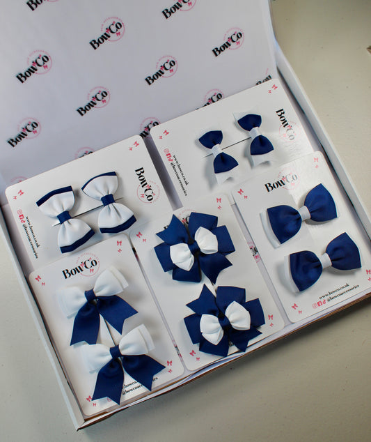 School Bow Bundle Saver - 10 Pack - Navy Blue and White - Clip