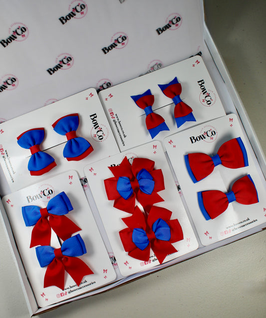 School Bow Bundle Saver - 10 Pack - Royal Blue and Red - Clip