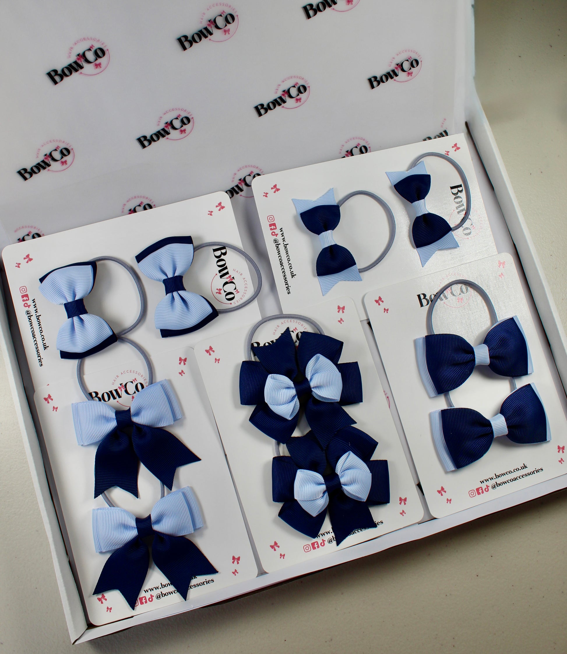 School Bow Bundle Saver - 10 Pack - Navy Blue and Bluebell - Elastic