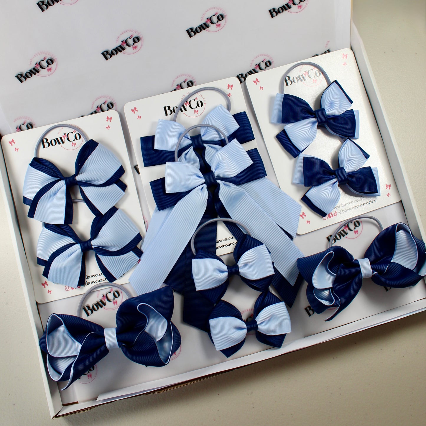 School Bow Bundle Saver - 10 Pack - Navy Blue and Bluebell - Elastic