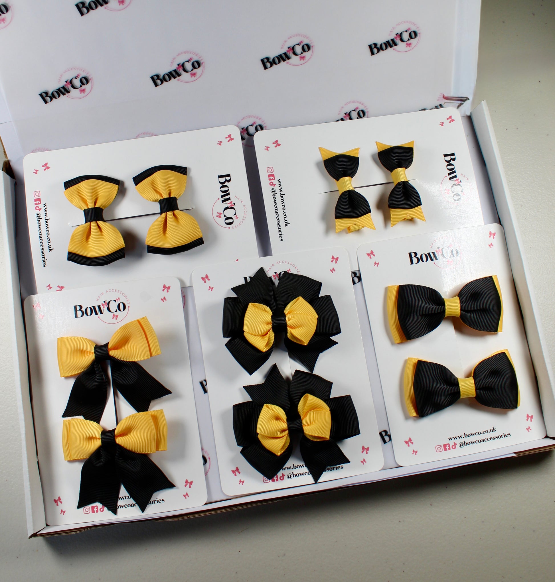 School Bow Bundle Saver - 10 Pack - Black and Yellow Gold - Clip