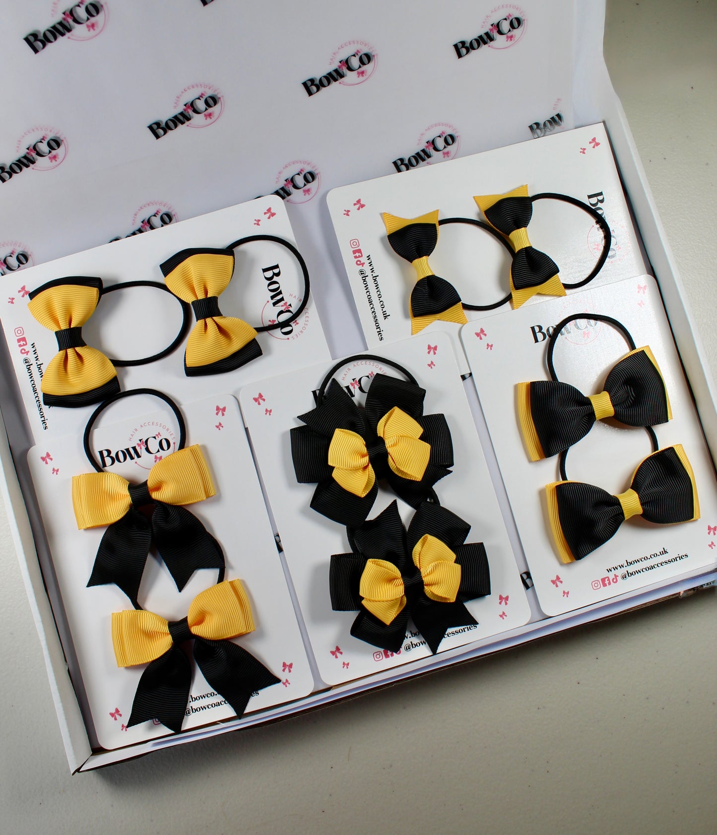 School Bow Bundle Saver - 10 Pack - Black and Yellow Gold - Elastic
