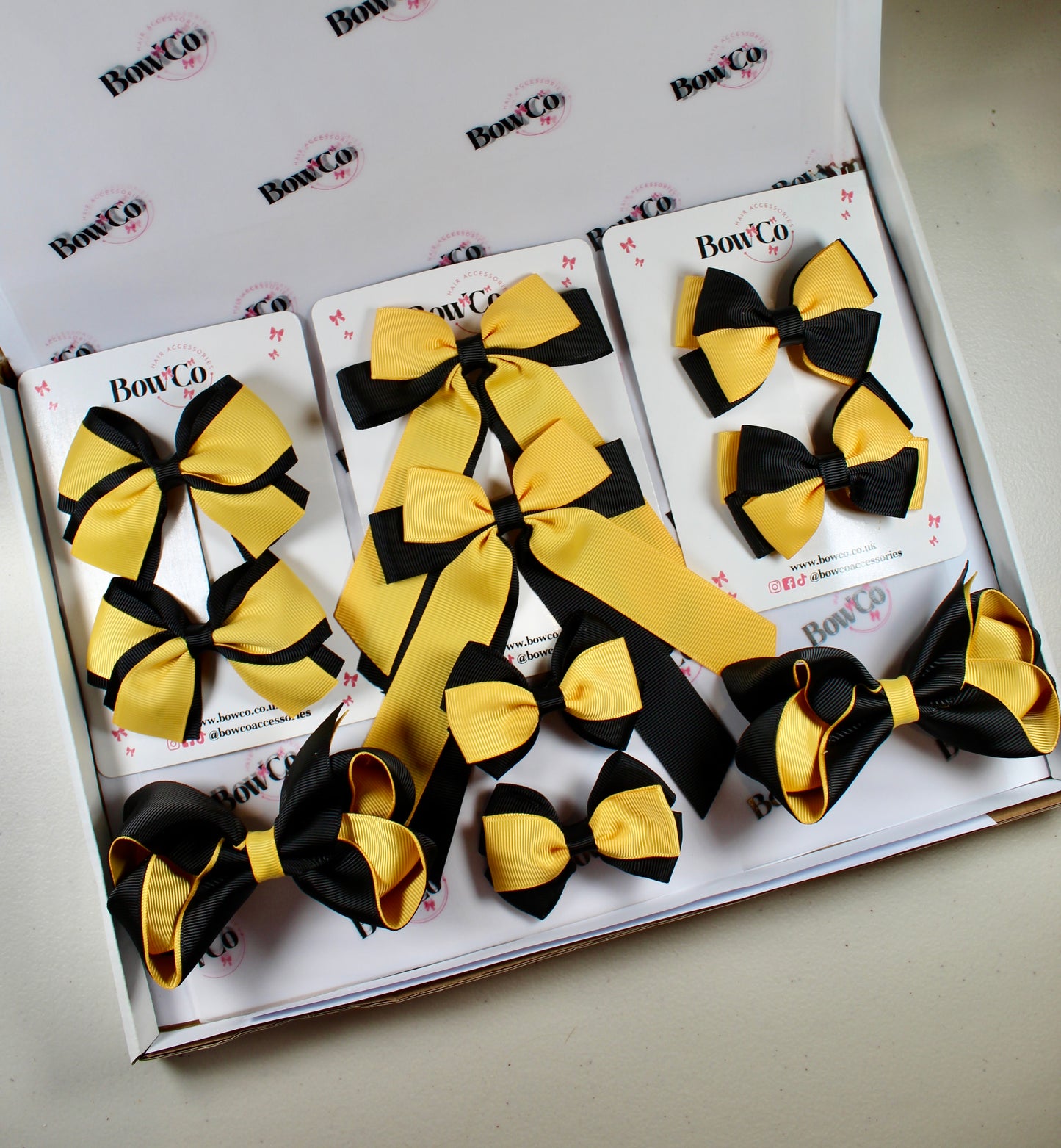 School Bow Bundle Saver - 10 Pack - Black and Yellow Gold - Clip
