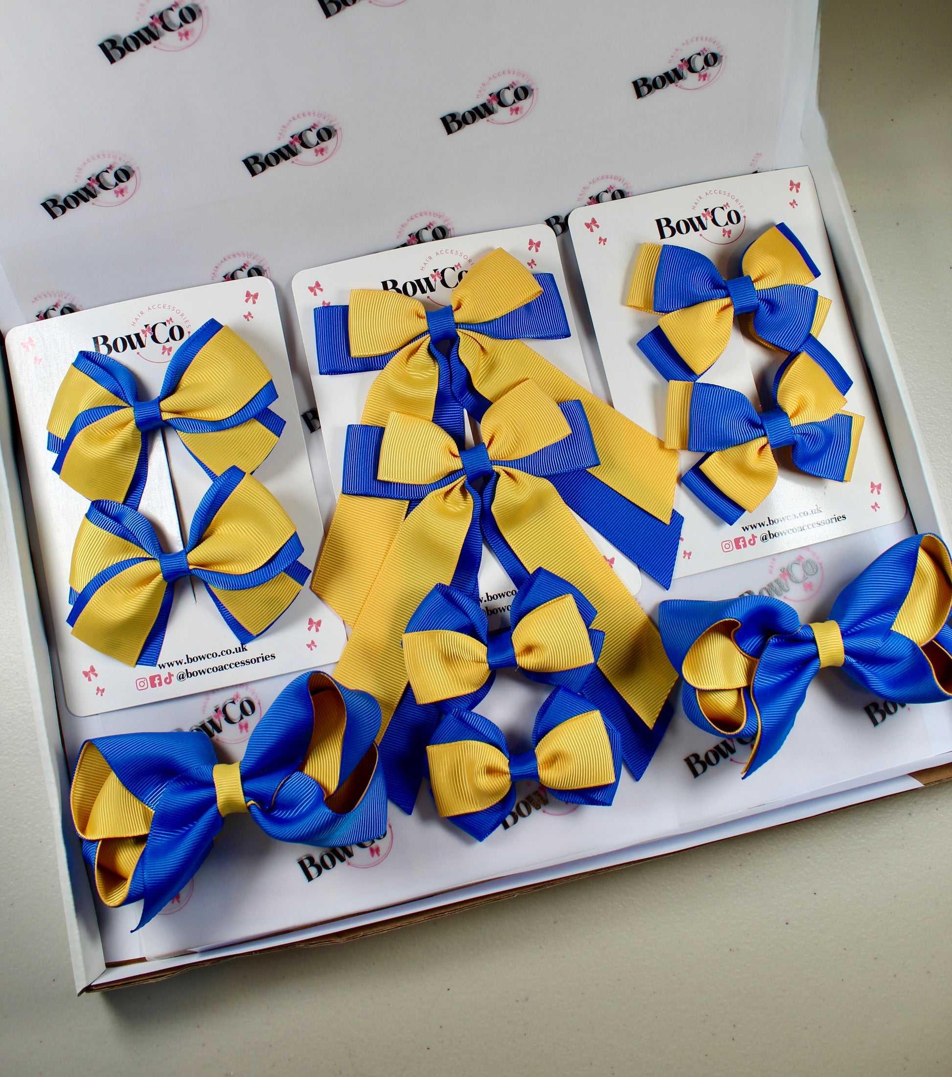 School Bow Bundle Saver - 10 Pack - Royal Blue and Yellow Gold - Clip