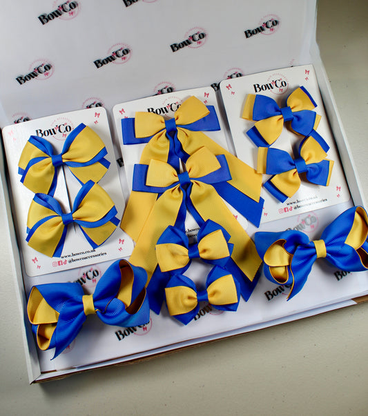 School Bow Bundle Saver - 10 Pack - Royal Blue and Yellow Gold - Clip