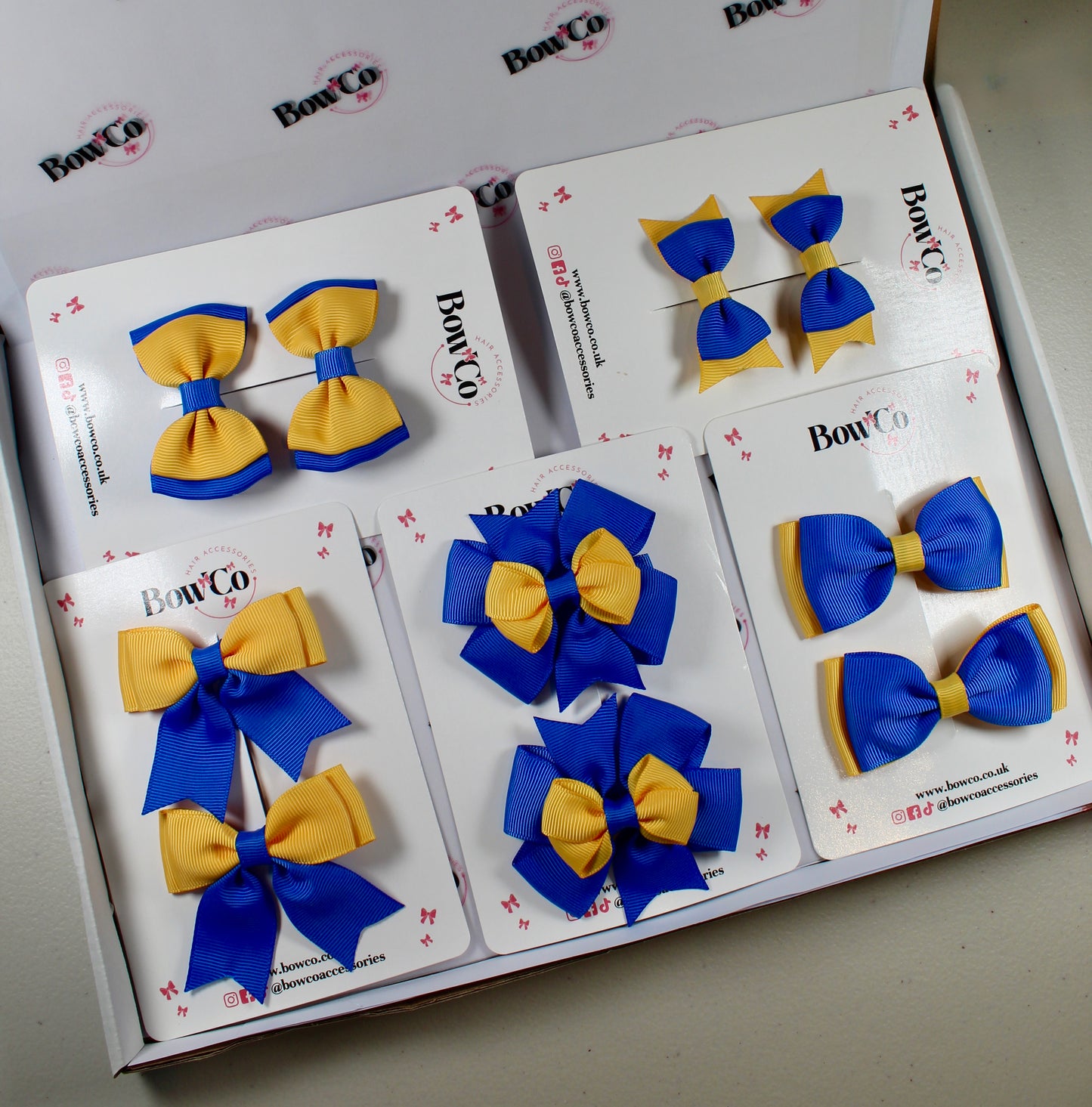 School Bow Bundle Saver - 10 Pack - Royal Blue and Yellow Gold - Clip