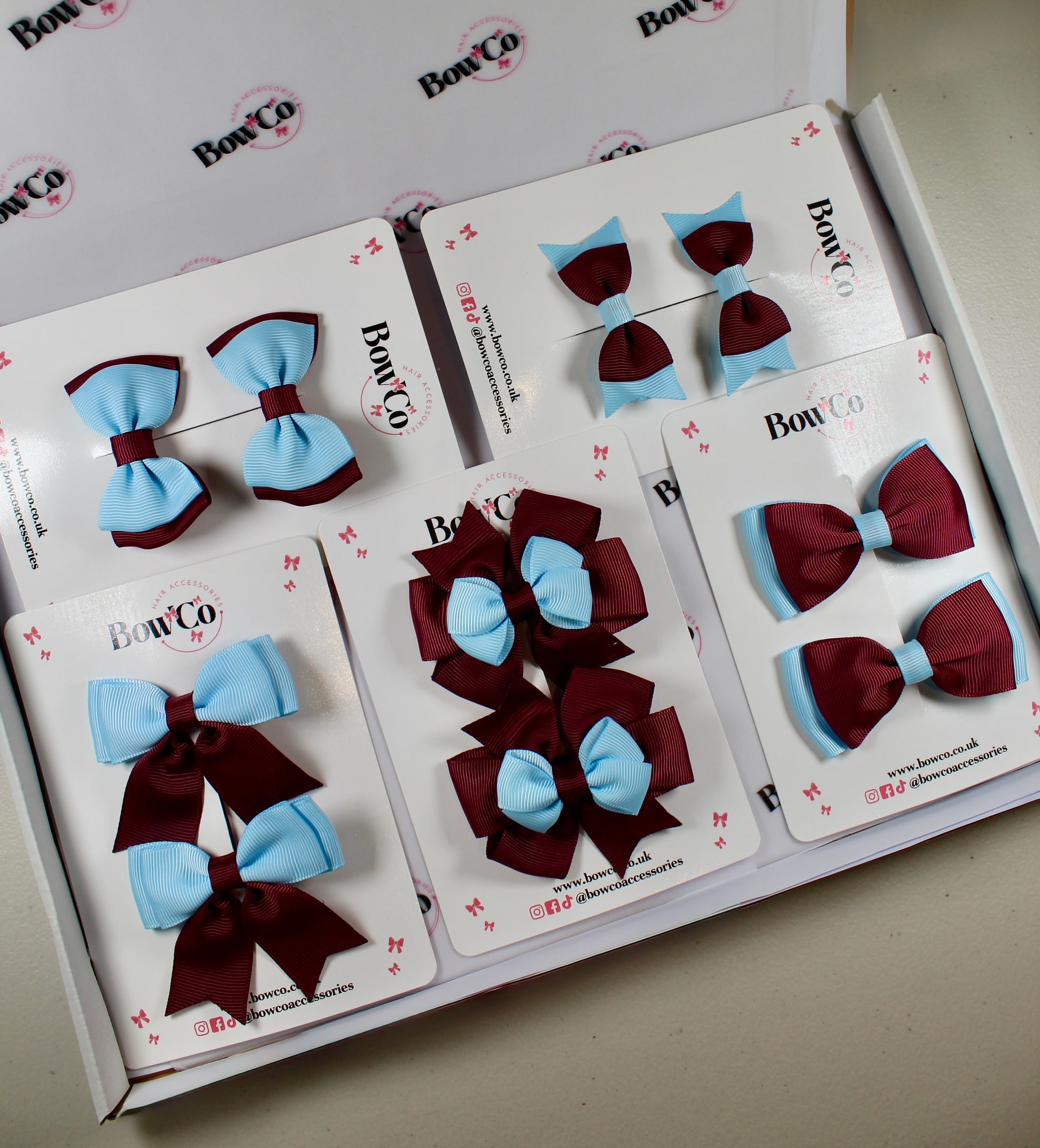 School Bow Bundle Saver - 10 Pack - Burgundy and Blue Topaz - Clip