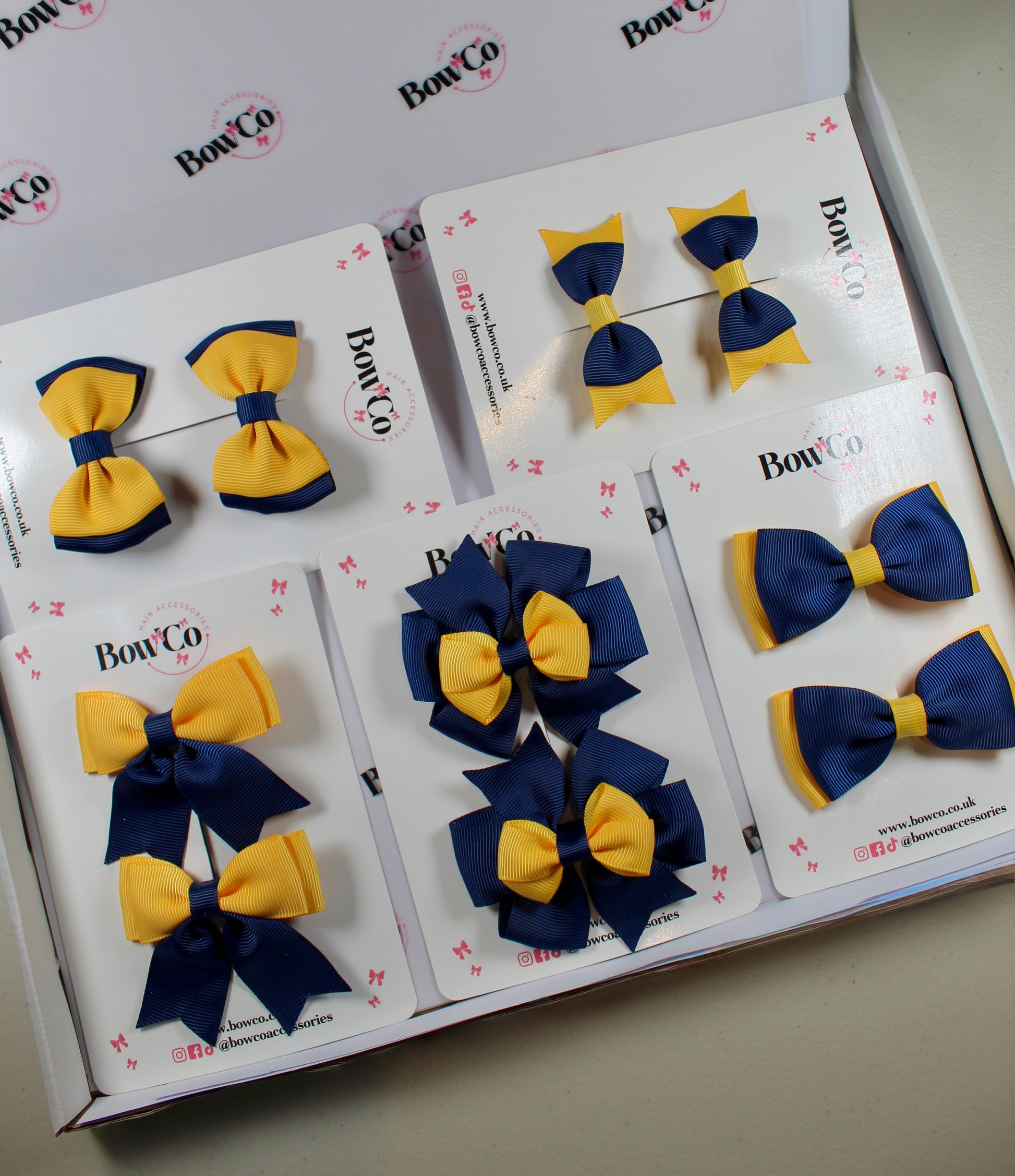 School Bow Bundle Saver - 10 Pack - Navy Blue and Yellow Gold - Clip