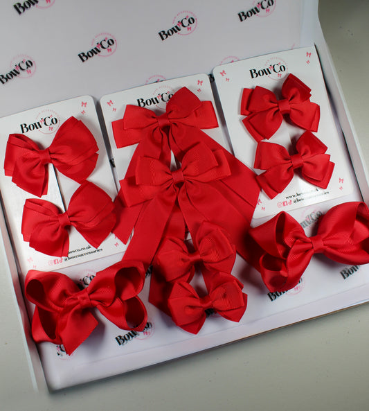School Bow Bundle Saver - 10 Pack - Red - Clip