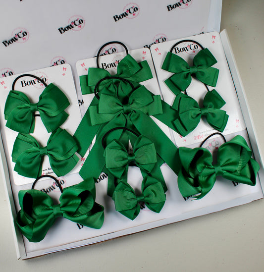 School Bow Bundle Saver - 10 Pack - Green - Elastic