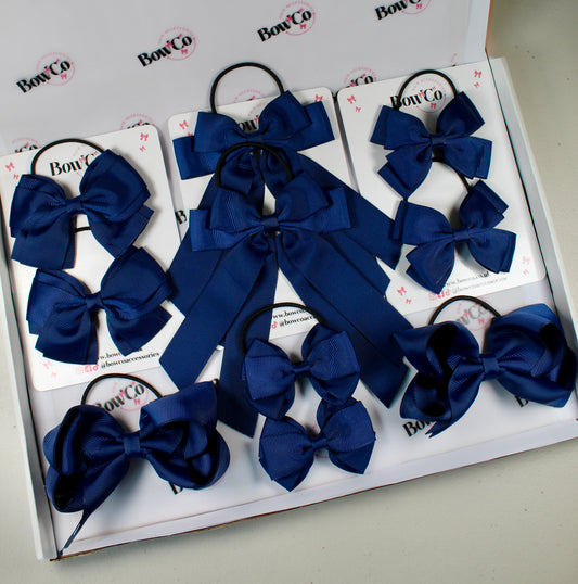 School Bow Bundle Saver - 10 Pack - Navy Blue - Elastic