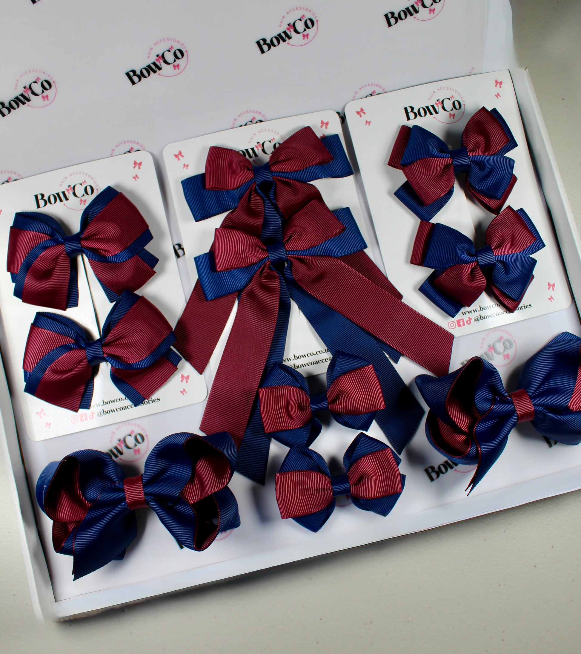 School Bow Bundle Saver - 10 Pack - Navy Blue and Burgundy - Clip