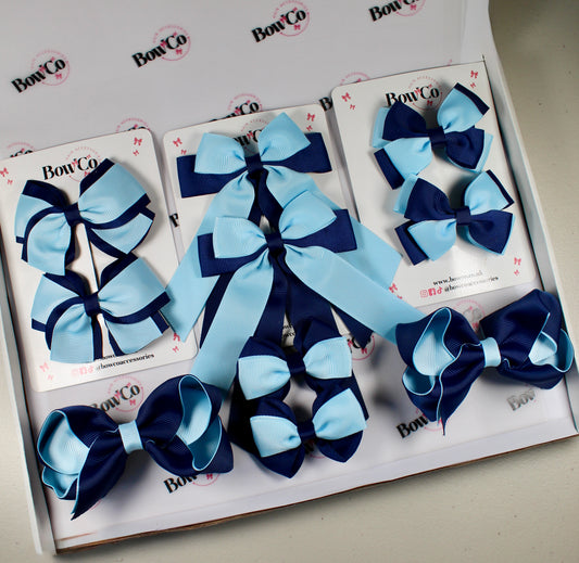 School Bow Bundle Saver - 10 Pack - Navy and Blue Topaz - Clip