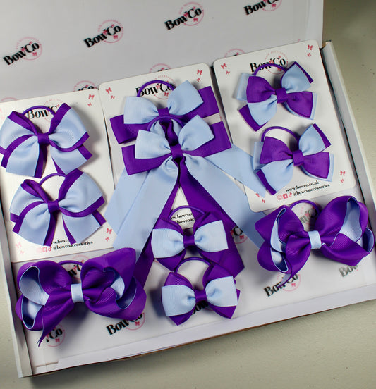 School Bow Bundle Saver - 10 Pack - Purple and Bluebell - Elastic