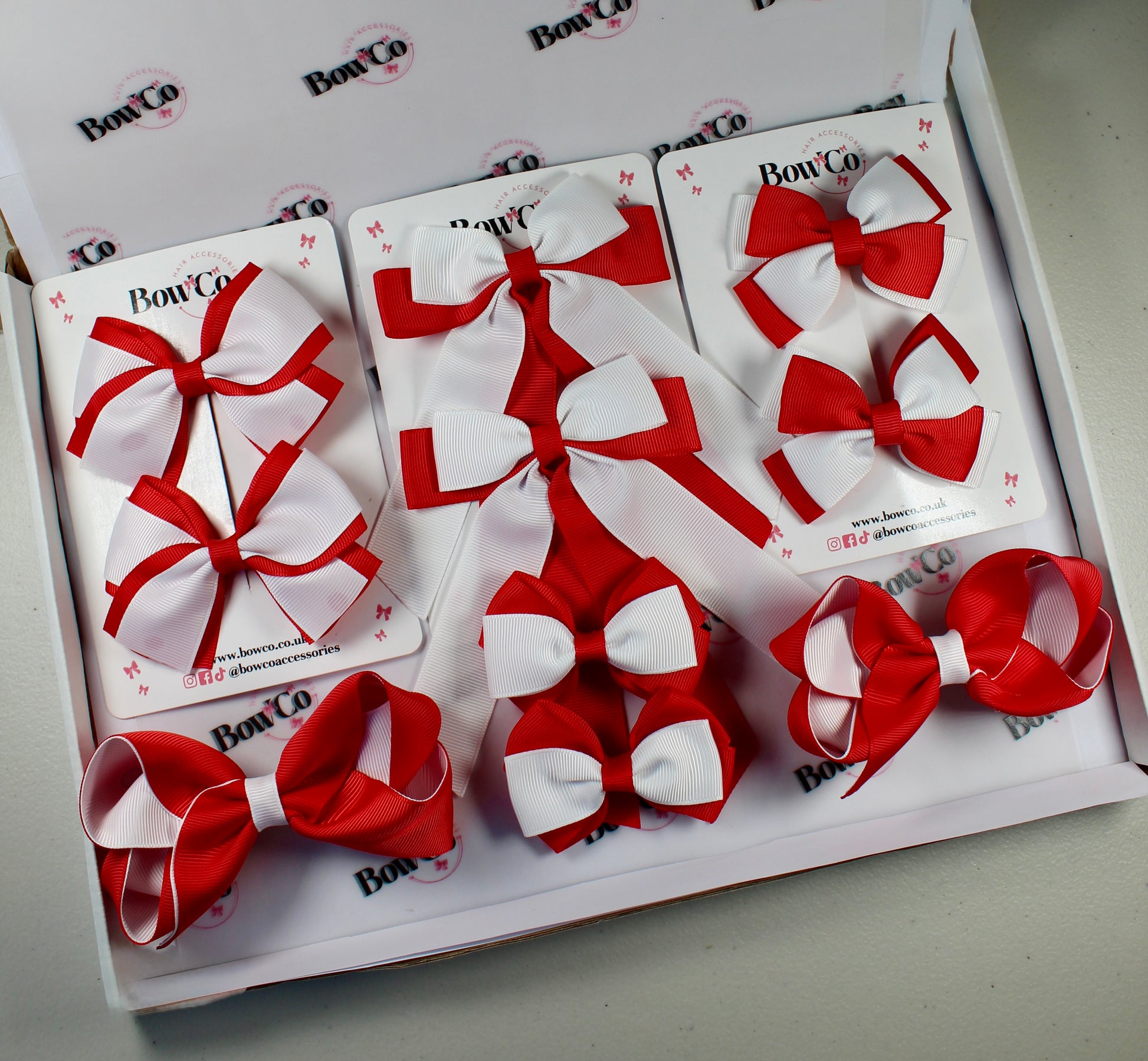 School Bow Bundle Saver - 10 Pack - Red and White - Clip