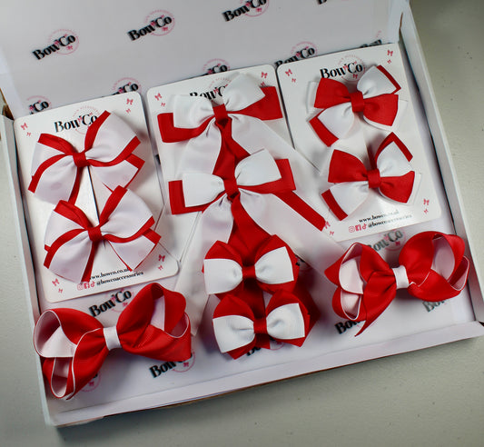 School Bow Bundle Saver - 10 Pack - Red and White - Clip
